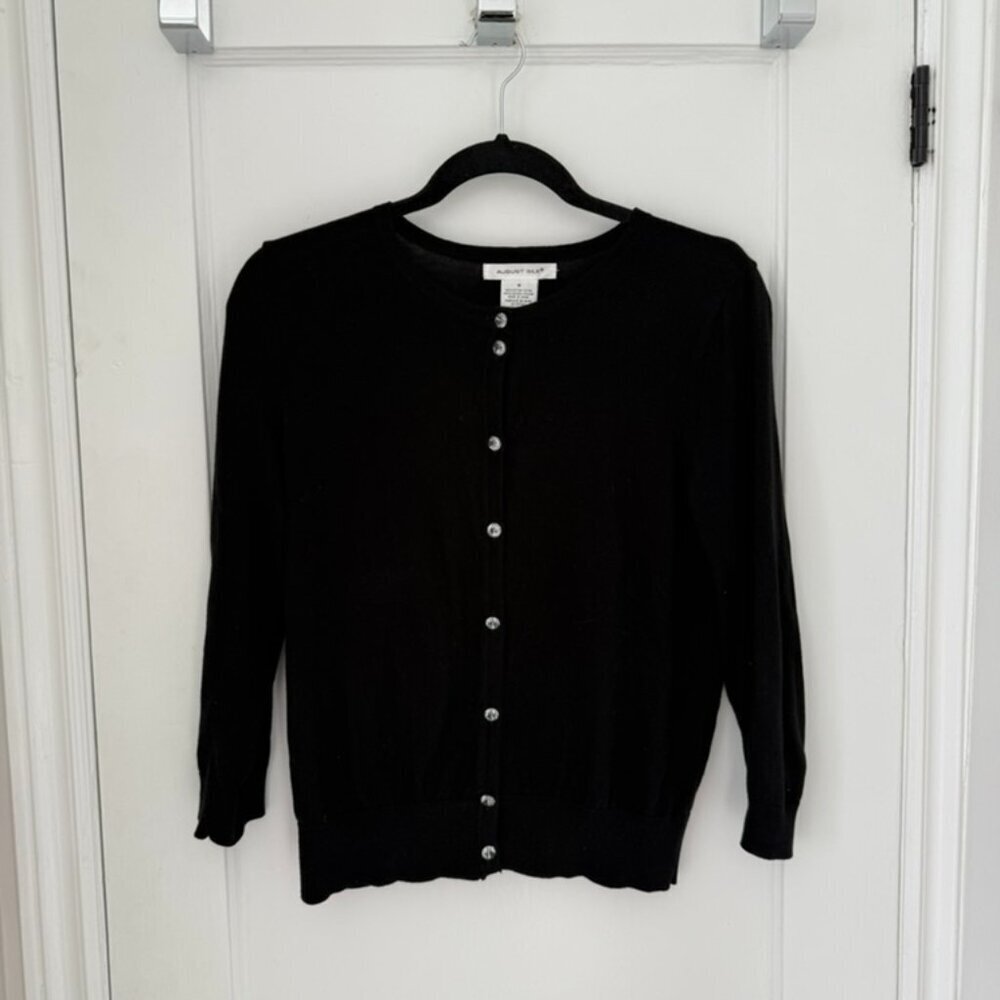 August Silk Black Cardigan with Crystal Buttons